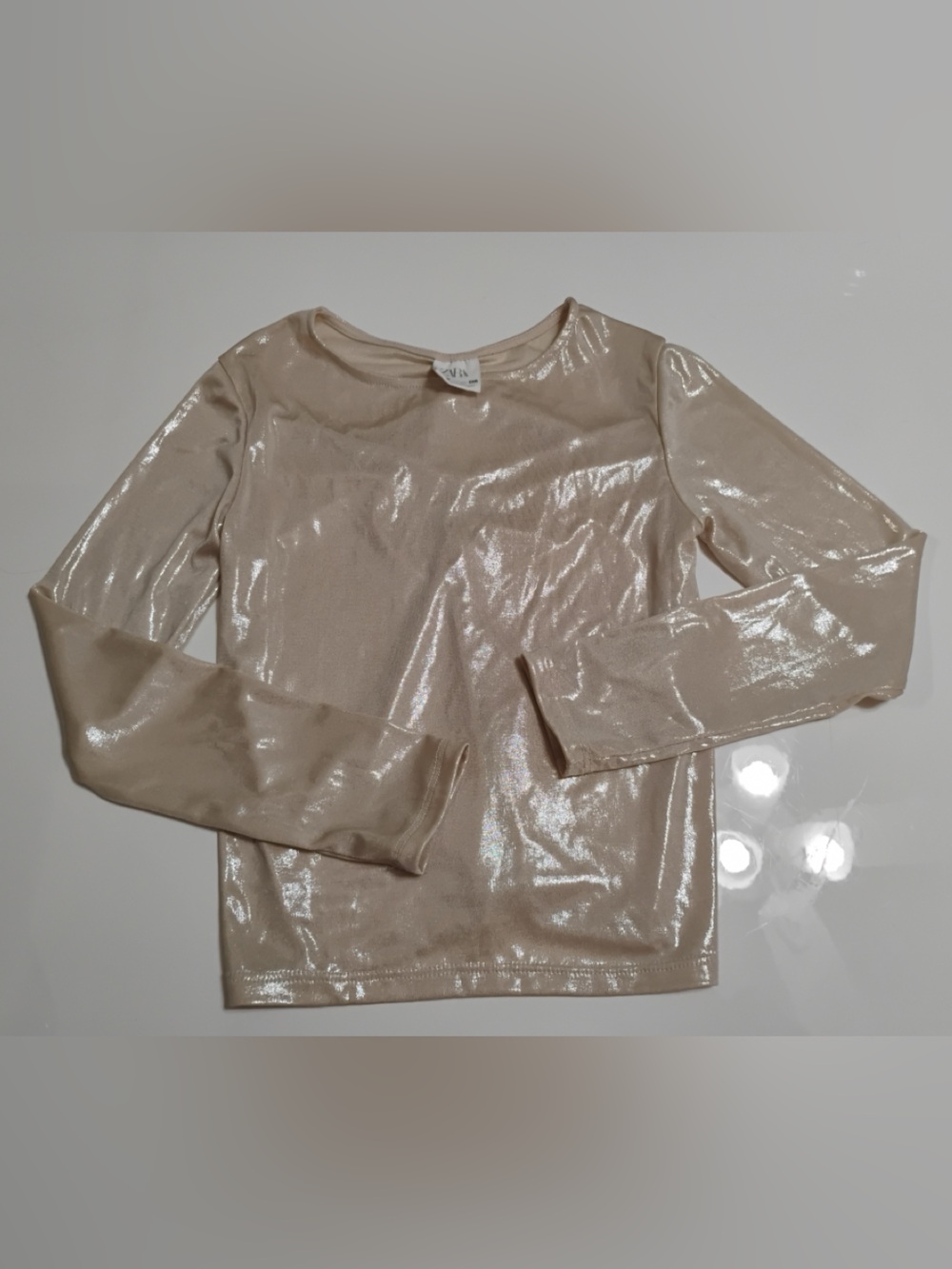 Zara Shimmery Beige Long-Sleeve Kids Top